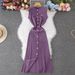 Women's Clothing Waist Dress Round Neck Hook Flower Single Breasted Hollow Swing Sleeveless_ecoleips.com