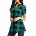 2025 Plaid Print V-neck Short Sleeve Loose Women's Shirt Blouse_ecoleips.com