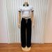 Women's Clothing New Contrast Color Lapel Short Sleeved Belly Baring Top Lace Up Straight Leg Trousers Suit_ecoleips.com