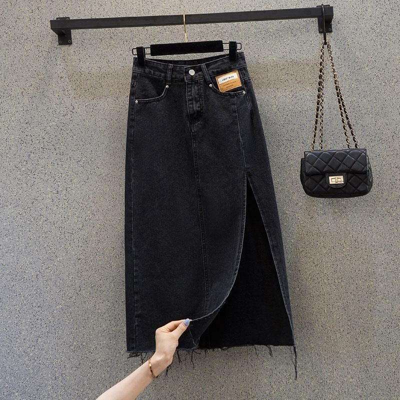High-Waisted Side Slit Denim Skirt for Women Slimming A-Line Bodycon Midi Skirt Summer 2021 Trendy Instagram-Friendly_ecoleips.com