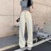 2025 Design-Driven White High-Waisted Diamond Pattern Jeans For Women, New Jacquard Slimming Wide-Leg Floor-Length Pants_ecoleips.com