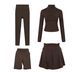 Women's Clothing Slim Fit Four Piece Set Short Jacket Cropped Pants Mini Skirt Elastic Sports Jacket In Stock_ecoleips.com
