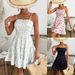 Women's Clothing Floral Print Short Dress American French Resort Style Summer Sundress Waist Cinching Spot_ecoleips.com