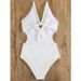 Sexy White One-Piece Swimsuit For Women V-Neck Backless Design High Waist Tummy Control Comfortable Lined Bikini Top - Perfect For Beach Vacation_ecoleips.com