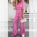 Women's Clothing New Leisure Suit Short Sleeved Solid Color High Waist Wide Leg Pants_ecoleips.com