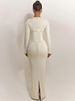 Mozision Long Sleeve High Waist Split Sexy Maxi Dress Women Elegant Autumn Winter With Zipper O Neck Bodycon Club Party Dress_ecoleips.com