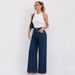 European And American High-waisted Dark Blue Wide-leg Floor-length Jeans Korean Style Loose Slimming Flared Pants For_ecoleips.com