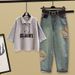 Women's Clothing Fashionable Printed T-Shirt And Ethnic Style Jeans Set Style Design Loose Short Sleeve Top Paired With Trendy Style Bottoms_ecoleips.com