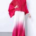 Women's Clothing Luxury Silk Ruffle Pleated Skirt Set With Ombre Gradient - Elegant Bat-Sleeve Blouse & Flowy Maxi Skirt For Women_ecoleips.com