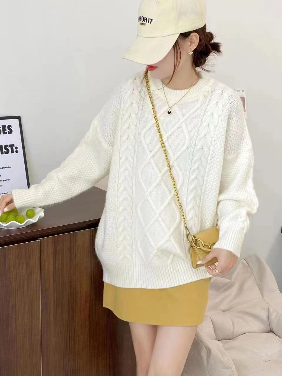 girl 2023 Autumn Winter Cable Knit Zodiac New Year Christmas Red Pullover Loose Fit Casual Style Knitted Sweater For Women_ecoleips.com