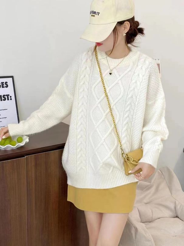 girl 2023 Autumn Winter Cable Knit Zodiac New Year Christmas Red Pullover Loose Fit Casual Style Knitted Sweater For Women_ecoleips.com