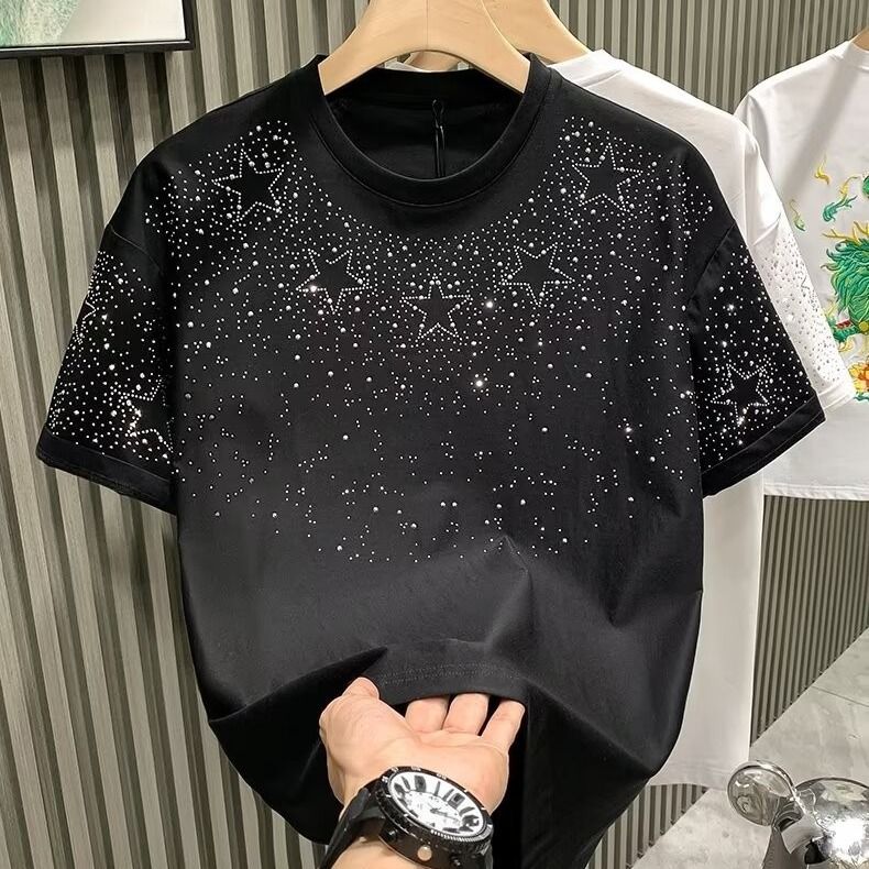 Starry Sky Short Sleeve T Shirt Casual Summer American Style Loose Simple Short Sleeve Trendy All Match Tops_ecoleips.com