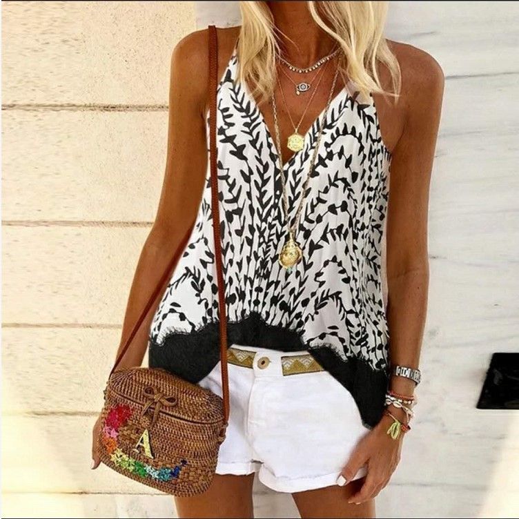 Women's Clothing Spring And Summer New Women's Clothing Sexy Commuter Tank Top Printed Multicolor_ecoleips.com