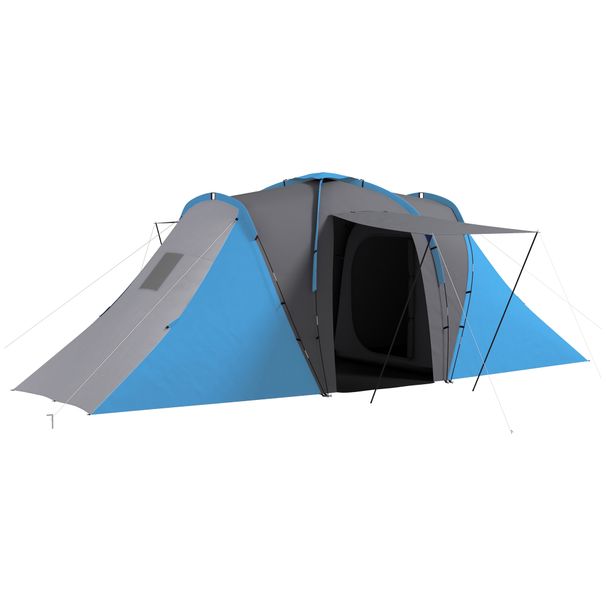 Tienda De Campaña Para De 4 Personas Con 2 Dormitorios Tienda De Camping Impermeable 3000mm 555x225x190 Cm Gris Y Azul_ecoleips.com