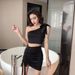 Internet Celebrity Summer Outfit Set New Versatile Tie Bow Off-Shoulder Top High-Waisted Slimming Skirt Women's Trend_ecoleips.com