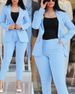 Women's Clothing solid color slim fit casual fashion waist double breasted two piece suit_ecoleips.com