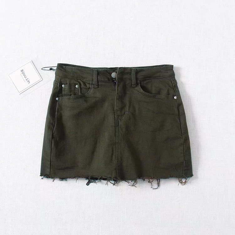 Verve YPFF New Summer Women's High Waist Slimming Stretch Frayed Hem Denim Anti-Exposure Short Straight Skirt Pants_ecoleips.com