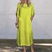 Autumn And Winter Women's Cotton Linen Solid Color Casual Round Neck Double Side Pocket Long Dress_ecoleips.com