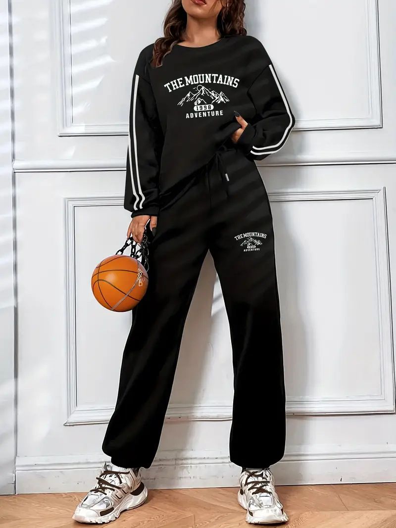 Women's Casual American Style Crew Neck Sweatshirt Trendy Printed Loose Fleece Lined Tracksuit 9019 Print_ecoleips.com