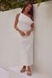 Women's Clothing Spring And Summer New Independent Station Solid Color Oblique Shoulder Off Shoulder Sexy Mid Length Dress_ecoleips.com