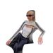Edgy High-Neck Zip-Up Bodysuit With Cut-Out Detail & Contrast Stripes, White Long Sleeve Jumpsuit For Street Style_ecoleips.com