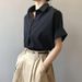 Women's Vintage Short Sleeve Shirt Loose Batwing Casual Blouse Breathable Summer Top in White Hong Kong Style_ecoleips.com