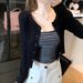 American-style Color-block Striped Camisole Hot Girl Outfit For Women, Autumn Elegant Long-sleeve Cardigan And Short_ecoleips.com