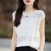 Summer 100% Pure Cotton Women's T-shirt Casual Hollow Knitted Pullover Sleeveless Loose V-neck Tees Pull Vest Tops_ecoleips.com