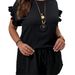 Cross-border European And American Loose Round Neck Short Sleeve Summer Ruffle Cuff Solid Color Set_ecoleips.com