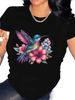 European And American Cross-border Foreign Trade Clothing, Bird Pattern Round Neck Printed Women's Short-sleeve T-shirt_ecoleips.com