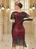 Tassel Sequined Short Sleeve Dress for Women Retro 1920s European American Style Slim Fit Evening Gown for Banquet Party_ecoleips.com