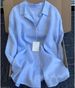 French Style Linen-Blend Blue Shirt For Women - Vintage Loose Fit Long Sleeve Casual Top With Sun Protection_ecoleips.com