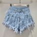 Women's Clothing New Heavy Diamond Ostrich Feather Design Slim Tassel Fashionable Versatile Denim Shorts_ecoleips.com