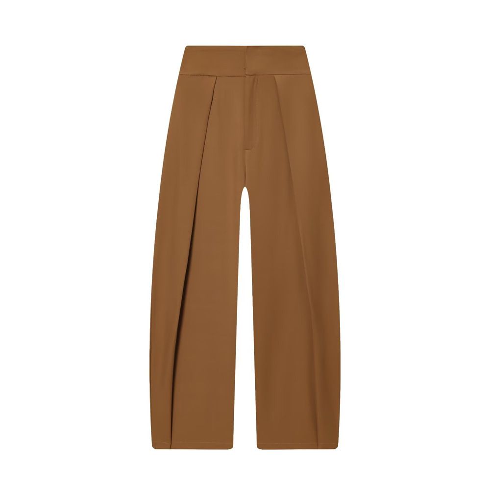 Women's High-Waisted Pleated Wide-Leg Pants – Polyester Office Trousers With Front Draping, Minimalist Comfort For Work & Weekend (Colors A-F, XS-L)_ecoleips.com
