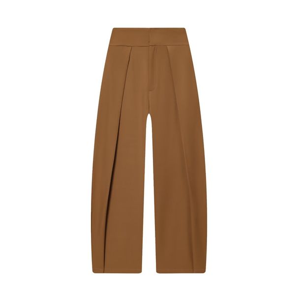 Women's High-Waisted Pleated Wide-Leg Pants – Polyester Office Trousers With Front Draping, Minimalist Comfort For Work & Weekend (Colors A-F, XS-L)_ecoleips.com