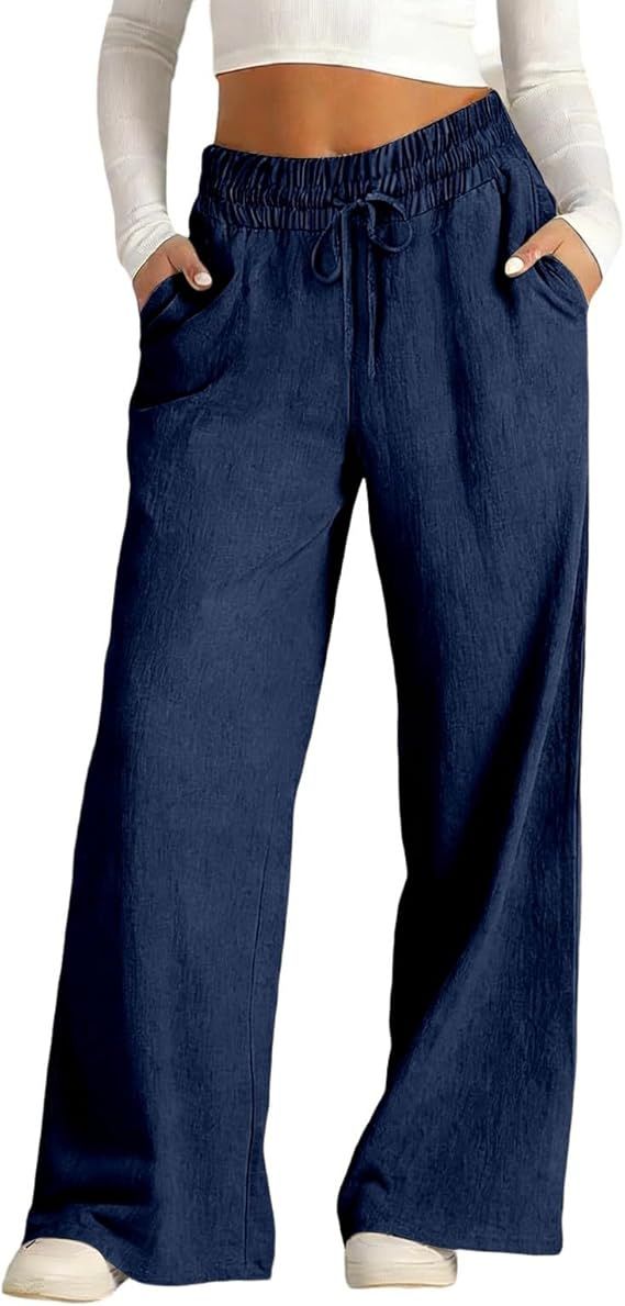 Women's Summer Casual Belted Beach Vacation Pants Loose Fitting with Pockets European American Style Fashion Polyester_ecoleips.com