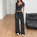 Women's Clothing Sports Yoga Button Short Sleeved Wide Leg Trousers Suit Spring And Summer_ecoleips.com