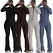 Women's Zip-Up Track Suit Set - Stylish Stand Collar Jacket & Wide-Leg Joggers, Trendy Streetwear Outfit For Casual & Sporty Look_ecoleips.com