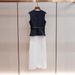 Women's Clothing Elegant Inspired Women's Dress French Style Slightly Pleated Long A-Line Round Neck Belted Vest Two Piece_ecoleips.com