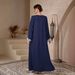 Embroidered V-Neck Kaftan Dress – Elegant Arabian Kimono Robe For Women (Bluish/Burgundy, M-XL)_ecoleips.com