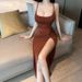 European And American Foreign Trade Sexy Nightclub Style Low-cut Elastic High-slit Long Bodycon Dress For Women_ecoleips.com