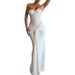 Women's Sexy Evening Long Dress European American Style Waist Cinching Strapless Elegant Casual Ribbon Trimmed_ecoleips.com