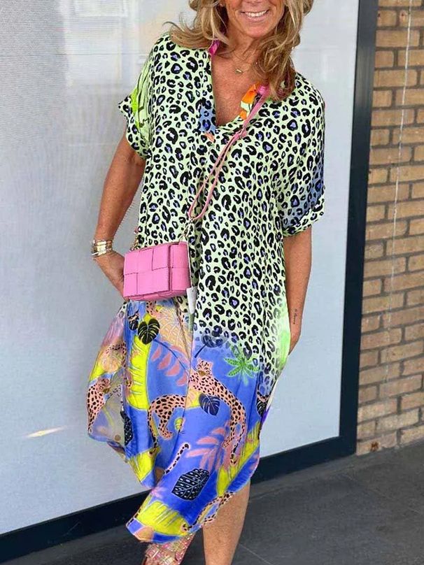 Summer Fashion Women's Loose Dress Half Open Collar Printed Trade Clothing_ecoleips.com