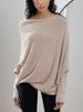 Women's Clothing Autumn And Winter Solid Color Round Neck Long Sleeved Comfortable Temperament Knitted Pleated Pullover_ecoleips.com