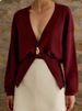 Elegant V-Neck Button Cardigan Sweater For Women - Soft Knit Open Front Lightweight Pullover With Long Sleeves, Loose Fit, Versatile Layering Piece_ecoleips.com