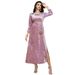 Ba5164 Lotus Pink Velvet Snowflake Hand-Stitched Rhinestone Gold Webbing Dress For Toasting Dresses_ecoleips.com