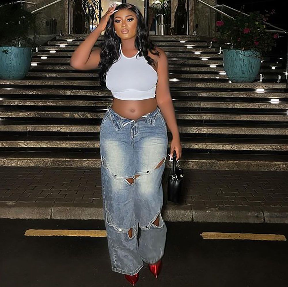 Women's Clothing Casual Women's Jeans Women's Street Fashion Washed Button Closure High Waist Pants_ecoleips.com