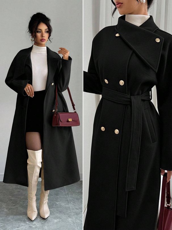 Women's Double Breasted Warm Woolen Coat Autumn Winter Fashion European American Style Hot Selling_ecoleips.com