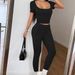 Women's Clothing 2025 Spring And Summer European And American Sports Yoga Solid Color Two Piece Suit_ecoleips.com