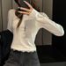 Korean Style Women's Long Sleeve Top Round Neck Base Layer Lace Patchwork Straight Shoulder T-Shirt For Spring Autumn_ecoleips.com
